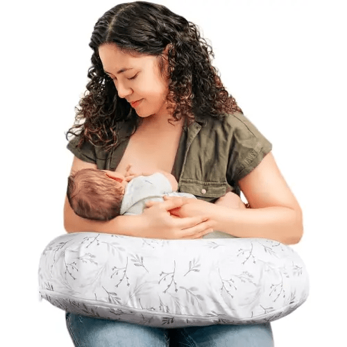 Boppy Nursing Pillow - Firm, Ergonomic U-Shaped Bottle and Breastfeeding Pillow with High Lift for Comfort and Support, Spacious Surface - Gray Gentle Leaves