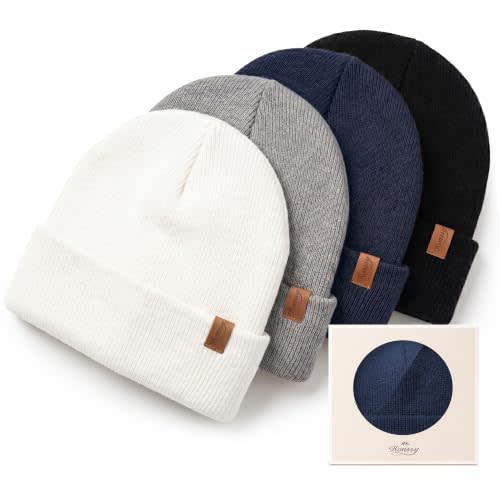 Konssy 4-Pack Baby Beanie Winter Hat for Newborn Infant Boy Girl 0-6 Months | Cozy Double-Layer Knitted Warm Hats, Extra-Soft, Warm Stretch Beanies Without Tight Marks, Multicolor set, Machine Washable