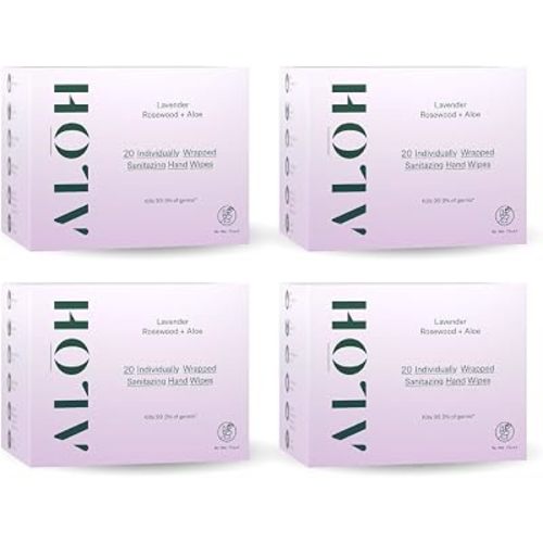 ALŌH Lavender Rosewood + Aloe Hand Sanitizer Wipes Individually Wrapped