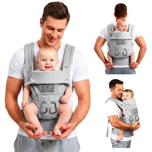 Baby Carrier, Lumbar Support Infant Carrier (0-36M, 8-33 lbs) with Foldable Headrest Carabiners for Big and Tall Parents, Men, Women, Grey