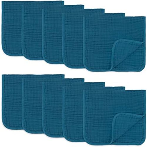 Muslin Burp Cloths Large 100% Cotton Hand Washcloths 6 Layers Extra Absorbent and Soft by Comfy Cubs (Neptune, 10-Pack, 20" X10" )