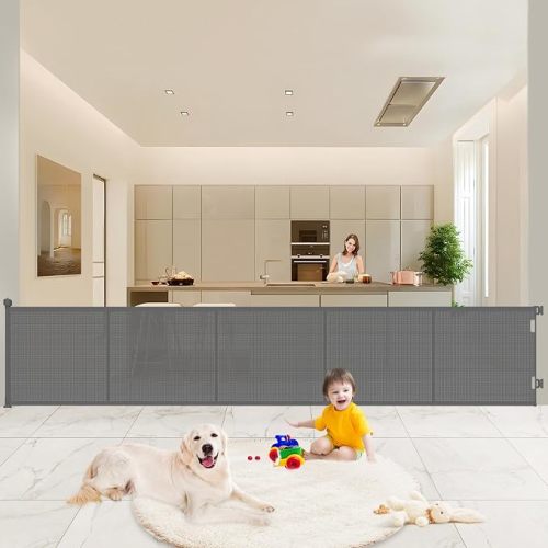 Upgrade 120" Retractable Baby Gates Extra Wide with Reinforced Strips, 10 FT Retractable Dog Gate for Garage, 41" Tall Retractable Gate Indoor Outdoor for Pet and Baby-Grey