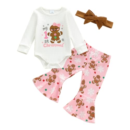 Kuriozud Newborn Baby Girl Bell Bottom Outfit Ruffle Romper Pants Clothes | Newborn Baby Girl Clothes, 0-18M, for Halloween, Thanksgiving, Christmas, Valentines, St. Patrick's Day, Easter, 4th of July