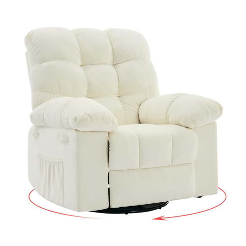 Swivel Rocking Recliner Chair, 360° Swivel 135° Tilt Glider Nursery Chair with Extra Large Footrest, Chenille Upholstery Q235 Steel Frame High Back Deep Seat for Living Room Bedroom Small Spaces