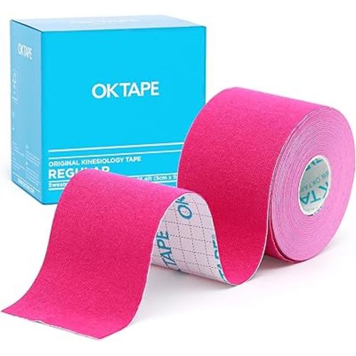 OK TAPE Kinesiology Tape, Regular Original Cotton Elastic Athletic Tape for Support and Recovery, Sports Tape, 2in×16.4ft Uncut Roll - Pink