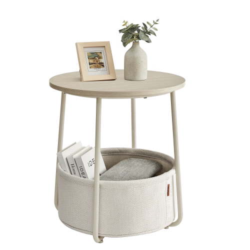 VASAGLE, Nightstand with Storage Basket, Cream White