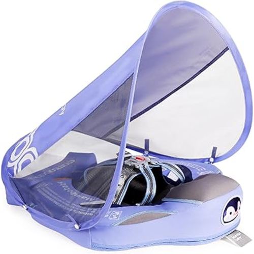 Baby Floats for Pool with Canopy Removable UPF 50+ UV Sun Protection Canopy，Mambobaby Infant Pool Float Non Inflatable Soft Skin-Friendly Leather Material Infant Swim Float 3-24 Months