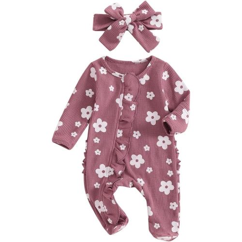 Newborn Baby Girl Fall Winter Outfits Clothes Knit Jumpsuit Ruffle Romper Newborn Coming Home Outfit for Baby Girl