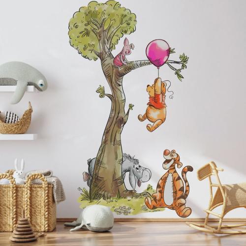 Watercolour Vintage Winnie The Pooh Playing On Tree Wall Decal Sticker -  Wall Decal for Nursery - BR480