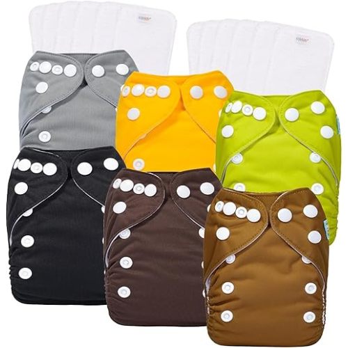 ALVABABY Newborn Cloth Diapers for Less Than 12 Pounds Boys Girls Reusable Adjustable Cloth Diaper Nappy 6 Pakcs Pocket with 12 Inserts 6SVB04-CA