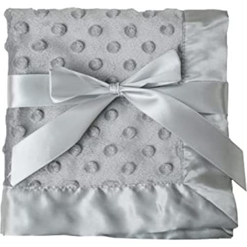 American Baby Company Heavenly Soft Chenille Security Blanket, 2-Layer Design with Minky Dot & Silky Satin, Gray, 14" x 14" for Boys and Girls