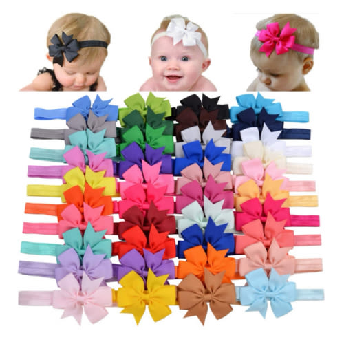 jollybows 40pcs Baby Girls Grosgrain Ribbon Hair Bows Headbands 3" Hair Band Hair Accessories for Infants Newborn Toddler