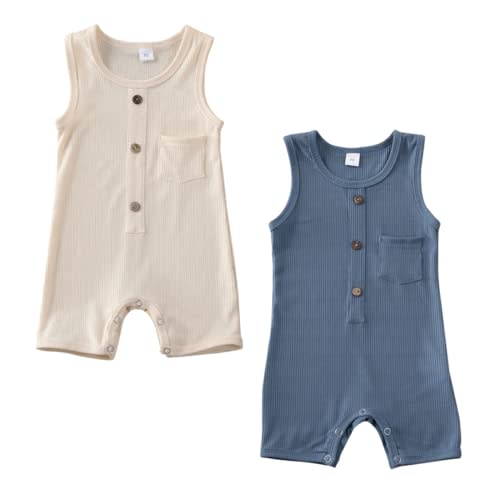 iddolaka 2 Pack Newborn Summer Baby Boy Girl Romper Bodysuit Jumpsuit Playsuit One Piece Outfit Clothes