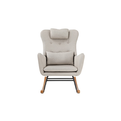 Oikiture Linen Accent Rocking Nursing Chair with 2 Pillow