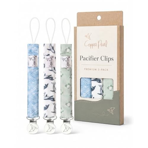 Copper Pearl 3-Pack Pacifier Holders: Premium Knit Binky Clips for Baby Girls and Boys - Stylish Stainless Steel Design for Secure No-Drop Attachment - Cove