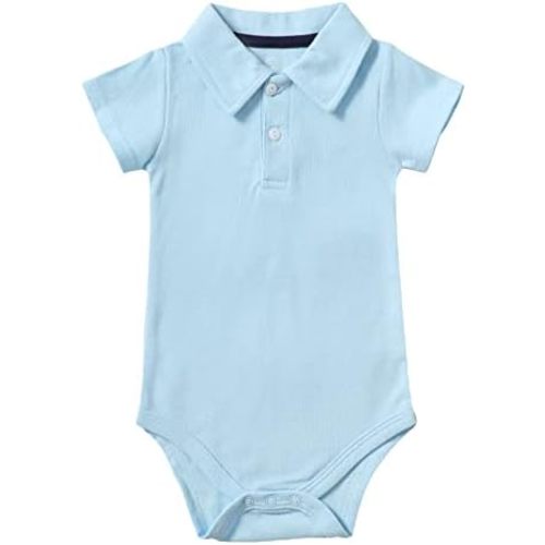 ROMPERINBOX Newborn Baby Boy Collared Onsies Polo Shirt Bodysuit Pique Solid Color Mesh Bubble Short Sleeve Romper Clothes