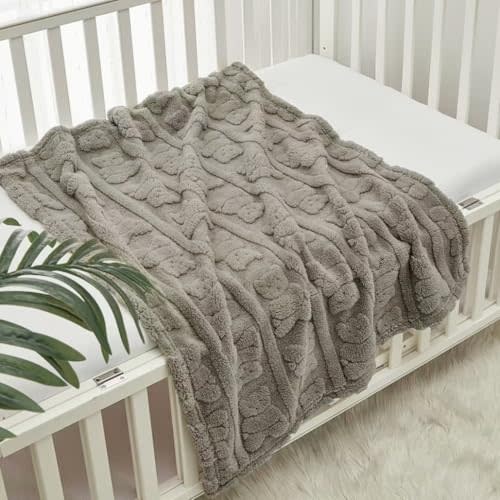 CREVENT 30"X40" Cozy Soft Warm Sherpa Baby Blanket for Girls Boys, Newborn Essentials for Infant, Baby Shower Receiving Gift - Tan Bear 75X100cm