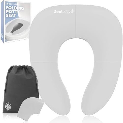 Jool Baby Folding Travel Potty Training Seat for Toddlers, Fits Round & Oval Toilets, Non-Slip Suction Cups, Includes Free Travel Bag (Gray)