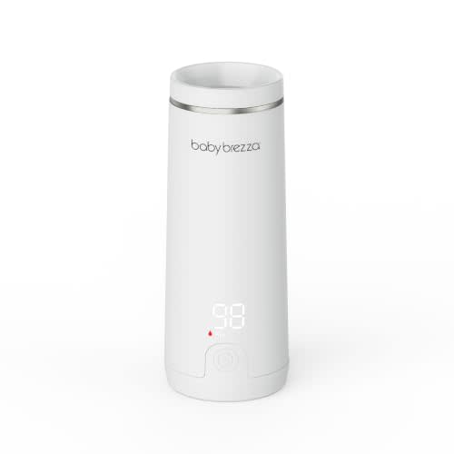 Baby Brezza Portable Baby Bottle Warmer - Breastmilk + Formula Safe, White | 3x Faster Travel Warming, Up to 8 Bottles with 4 Temp Settings, No Bottle Adapters + Safe, Even Heating, Dishwasher Safe