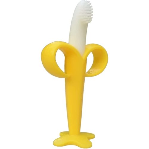 Banana Baby Toothbrush, Self-Soothing Pain Relief Soft Baby Teething Toys, Training Kids Toothbrush for Babies, Toddlers,Infants, Boy and Girl, Natural Organic BPA Free, Banana Teether(Yellow)