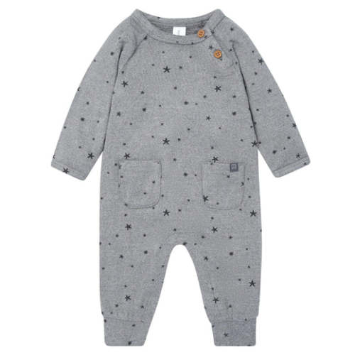 Baby Boys Grey Heather Stars Hacci Long Sleeve Romper