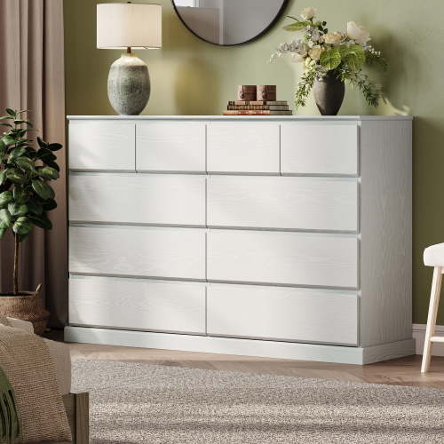 Linsy Home Modern Wood Dressers for Bedroom, Wide Chest of 10 Drawers, White