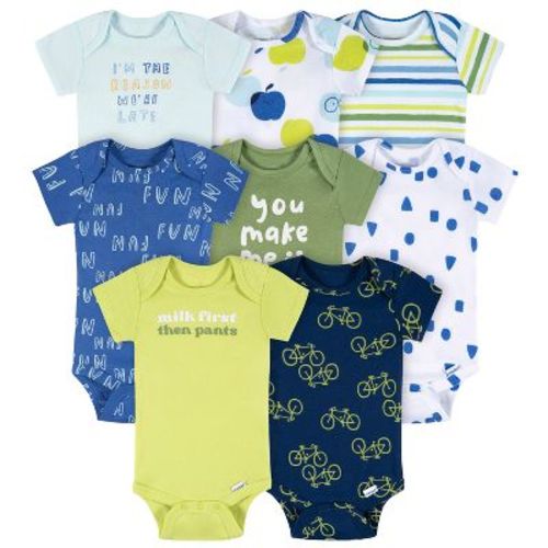 Onesies Brand Baby Boys' 8-Pack Short Sleeve Onesies Bodysuits, Fun First, 6-9M
