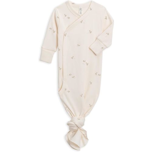 Colored Organics Baby 100% Organic Cotton Knotted Gown - Infant Indy Kimono Wrap Front Tie Knot with Mitten Cuffs