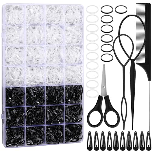 auroray Rubber Bands for Hair, 1500 Pcs Elastic Hair Bands Baby Girl Hair Ties Mini Hair Rubber Bands with 4 Hair Styling Tools 10 Hair Clips Hair Accessories for Toddler Baby Girl Kids