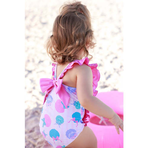 Double Ruffle Bow Back One Piece in Seaside Sweetie | Caden Lane