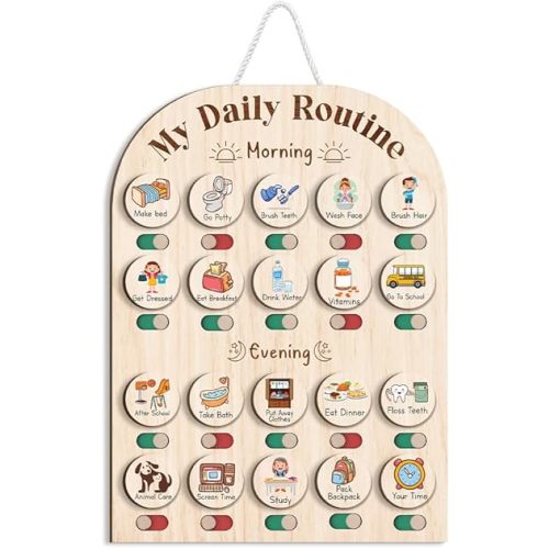 Wooden Daily Routine Chart 11x15", to Do Chart for Kids, Wooden Chore Chart for Kids, Routine Chart for Toddlers, Morning Bedtime Routine Chart for Toddlers