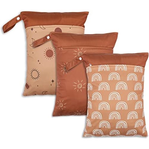 3 Pack Wet Dry Bags for Baby Diapers&Breast Pump Parts, Waterproof Reusable Wet Bag with Two Zippered Pockets & Handle, Beach Pool Gym Bag Stroller Yoga Toiletries Daycare Organizer, 11.8" x 15.7"