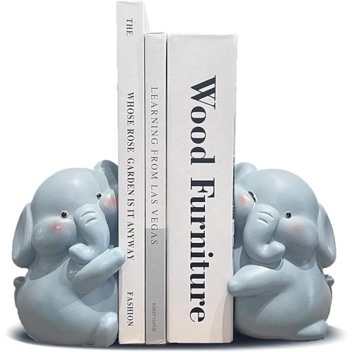 Cute Elephant Bookends Decoration, Book Ends for Heavy Books, Book Holders for Shelves in Home Office Children’s Rooms Desk Bookshelf, Great Christmas Birthday Gift