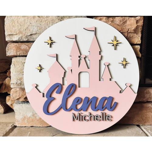 Custom Princess Castle Name Sign: Laser Cut Wood Nursery Decor