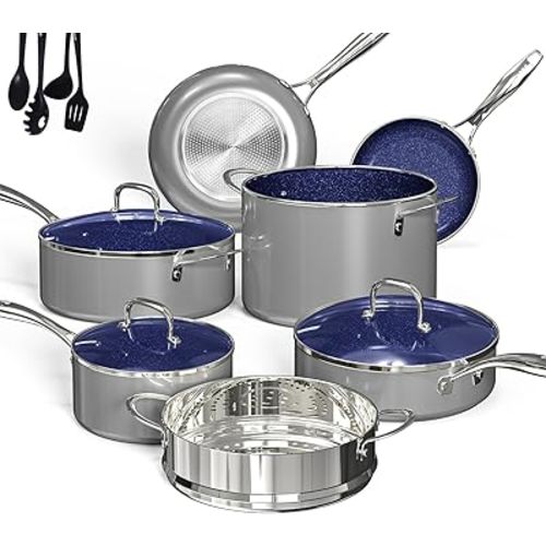 Deluxe DUXANO 14PC Healthy Pots and Pan With 9H Anti-scratch Coating, 2-Layer Non-Stick Ceramic&PFAS Free, Sensitively&Evenly Induction Cooking, Enhanced Flavor with Infrared Cookware, Dishwasher Safe