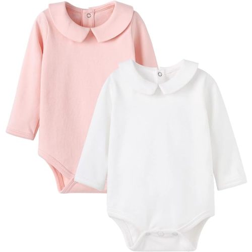 pureborn Baby Romper Bodysuits 2-Pack Unisex Soft Cotton One-Piece Outfit for Infant Boys Girls 0-24 Months