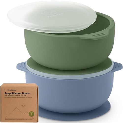 KeaBabies 2-Pack Baby Bowls with Suctions, Lids, BPA-Free Silicone (Slate) | Toddler Suction Bowls for Baby Boys, Girls, Kids, Food Grade Silicone, Dishwasher Safe, BLW Feeding, Baby Eating Essentials