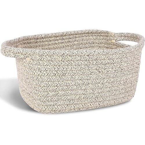 Abenkie Small Storage Basket, Cute Cotton Rope Woven Boho Decorative Toy Dog Cat Basket for Nursery, Living Room, Spa, Gift - XS, Brown