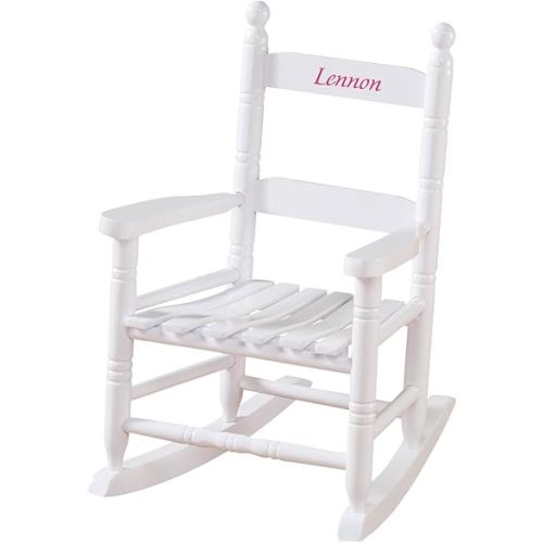 Miles Kimball Custom Childs White Rocker - Pink Font