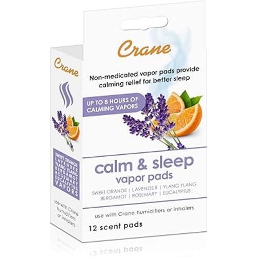 Crane Natural Lavender Orange Humidifier Pads with Calming Vapor, Universal Fit for Humidifiers and Inhalers, 12 Count