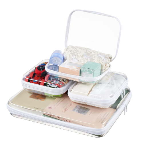 NexTone 3-Pack Large Clear Hard Shell Zipper Case, Diaper Bag Organizer Pouches, Pencil Case & Makeup Bag, Travel Essentials and Toy Organizer (3L