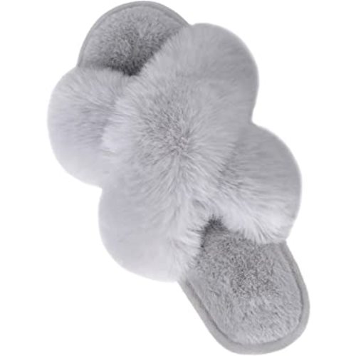 Parlovable Women's Fuzzy Slippers Comfy Cross Band House Shoes Memory Foam Open Toe Indoor Gifts for Ladies