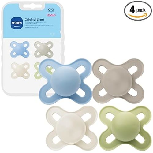 MAM Original Start Matte Baby Pacifiers 0-3 Months Newborns, BPA-Free Skin Soft Silicone Nipple, Developed with Medical Experts, Easy to Clean, 4 Count