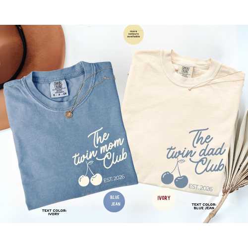 The Twin Mom & Twin Dad Club Comfort®Colors Shirt,Matching Mom Dad Twins Tee,Twin Parent Gift,Pregnancy Announcement,Custom Est.Year Gift