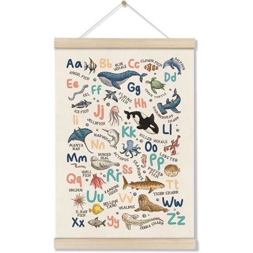 DOI-LANEE Alphabet Ocean Poster Hanger Frame 16x12 Inch, Educational Montessori Posters Toddler, Ocean Room Decor, Alphabet Chart for Preschool Classroom, ABC Learning, Sea Life Decor