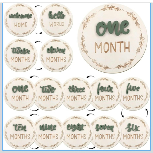 7 Pack Baby Monthly Milestone Cards Sign, Double Sided Baby Milestone Signs Wooden Marker Discs for 1-12 Months Baby Milestone Pictures Baby Shower Gifts