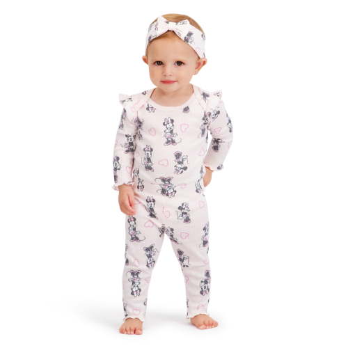 Minnie Mouse Baby Girl 3 Piece Rib Pant Set, Sizes 0-24M