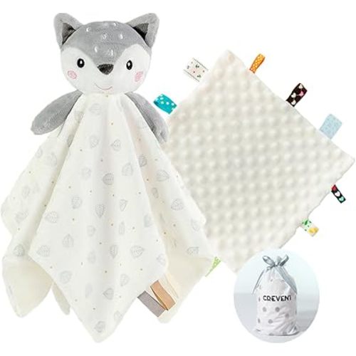 CREVENT Cozy Plush Baby Security Blanket, Loveys for Baby Girls and Boys, Birthday (Deer+Tag)