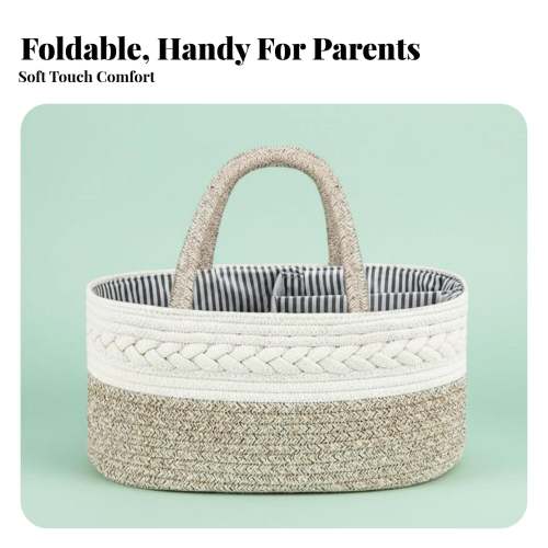 Cotton Rope Diaper Caddy - Foldable Baby Organizer Tote – Parentloom