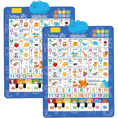 Bilingual Talking Wall Chart Electronic Interactive Double-Sided Alphabet Wall Chart, English and Spanish Talking ABC & 123 & Music & Learning Poster, Ideal Gifts for Preschool and Kindergarten